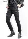 balmain jeans stretch distressed skinny zipper noir